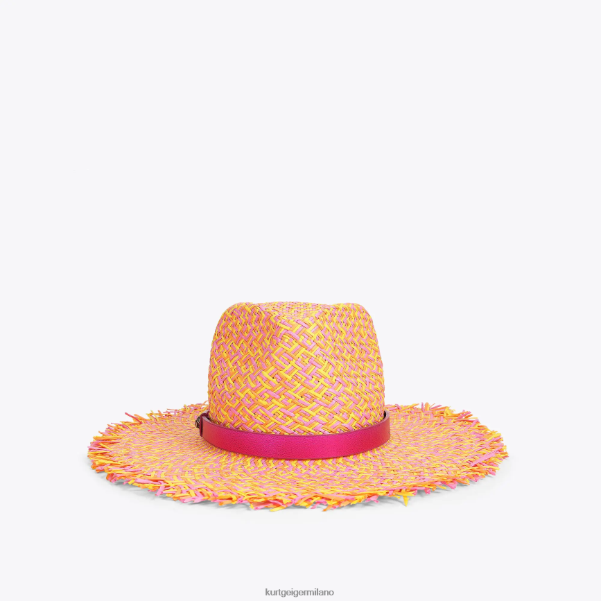 esso Kurt Geiger donne Cappello Fedora London con frange in paglia combinazione rosa 8024FF474 | Accessori