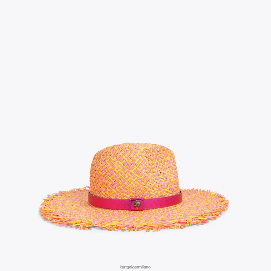 esso Kurt Geiger donne Cappello Fedora London con frange in paglia combinazione rosa 8024FF474 | Accessori
