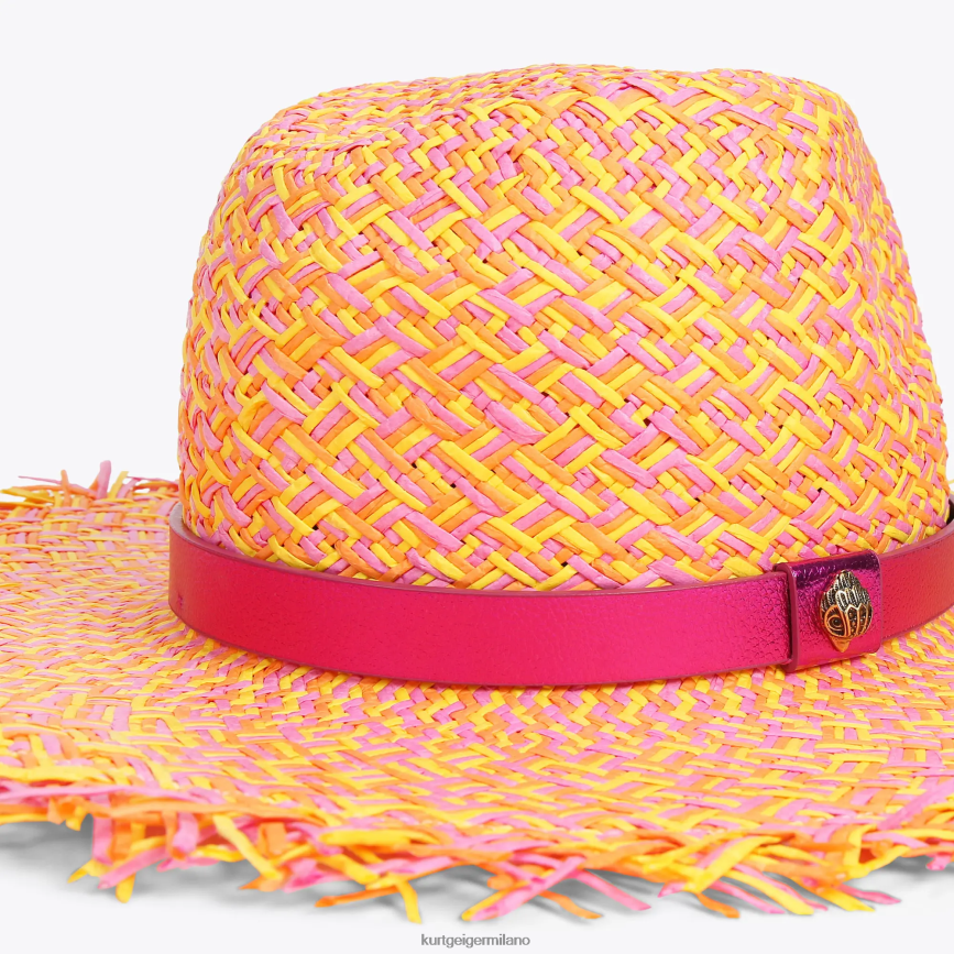 esso Kurt Geiger donne Cappello Fedora London con frange in paglia combinazione rosa 8024FF474 | Accessori