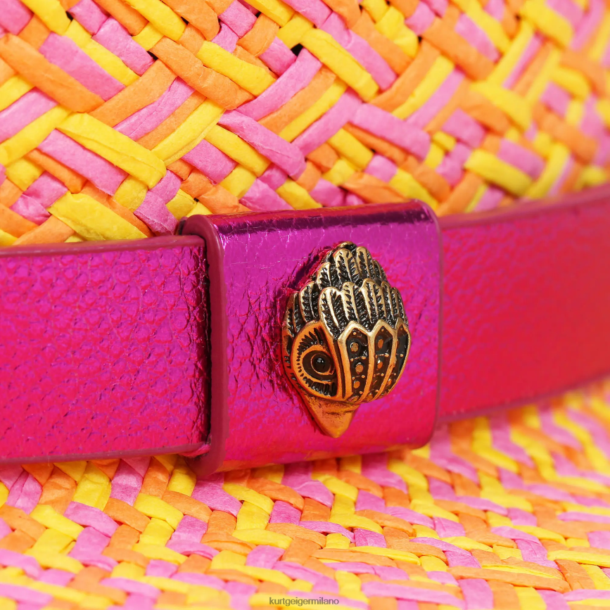 esso Kurt Geiger donne Cappello Fedora London con frange in paglia combinazione rosa 8024FF474 | Accessori