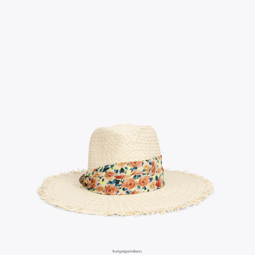 esso Kurt Geiger donne Cappello fedora con fascia in paglia London combinazione beige 8024FF460 | Accessori