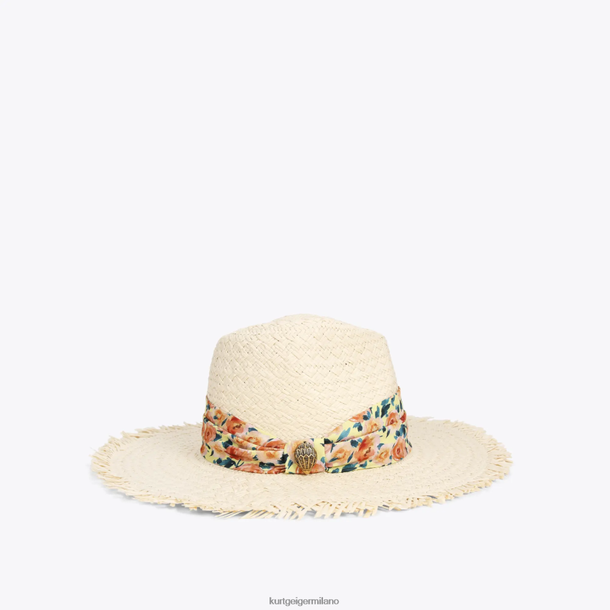 esso Kurt Geiger donne Cappello fedora con fascia in paglia London combinazione beige 8024FF460 | Accessori