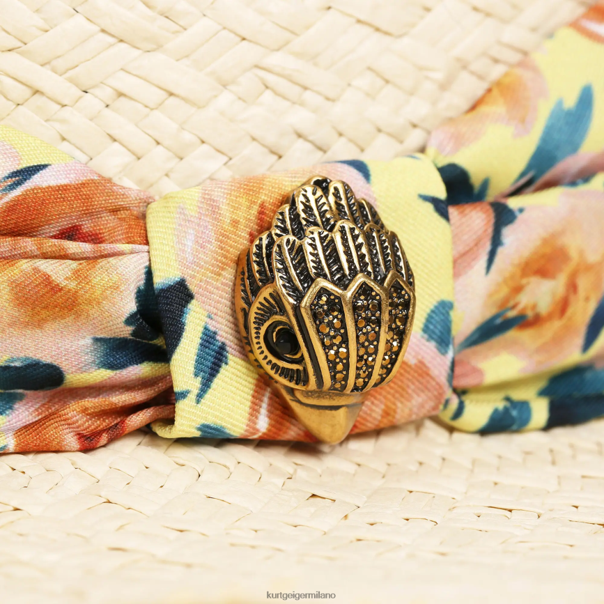 esso Kurt Geiger donne Cappello fedora con fascia in paglia London combinazione beige 8024FF460 | Accessori