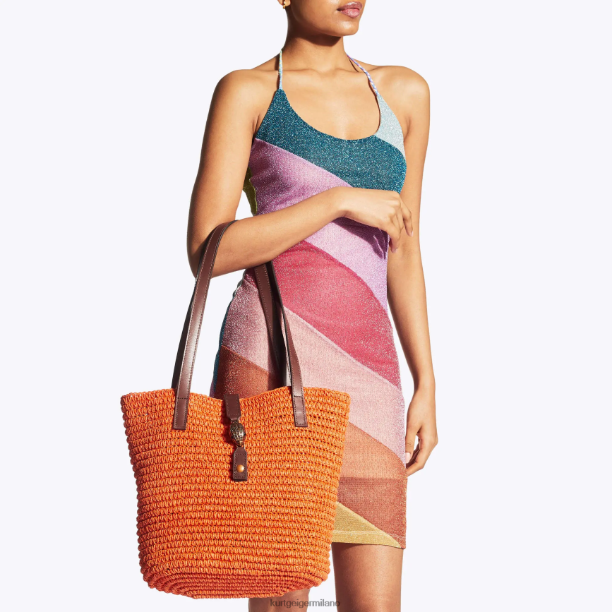 esso Kurt Geiger donne Borsa tote in rafia London Hampton arancia 8024FF458 | borse