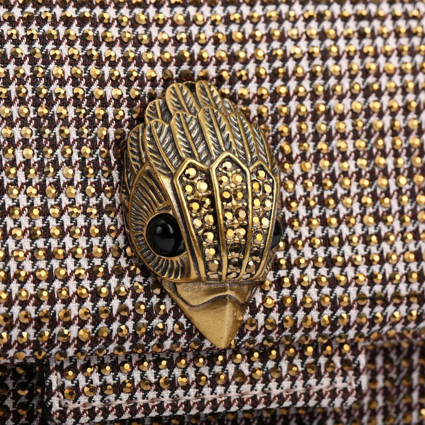 esso Kurt Geiger donne tessuto pied de poule londra mini kensington beige 8024FF74 | borse