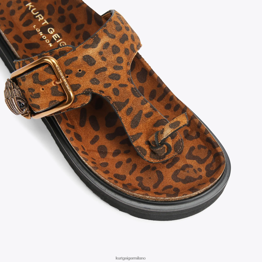 esso Kurt Geiger donne Ciabatte con barra a T con fibbia London Eagle marrone medio 8024FF442 | calzature