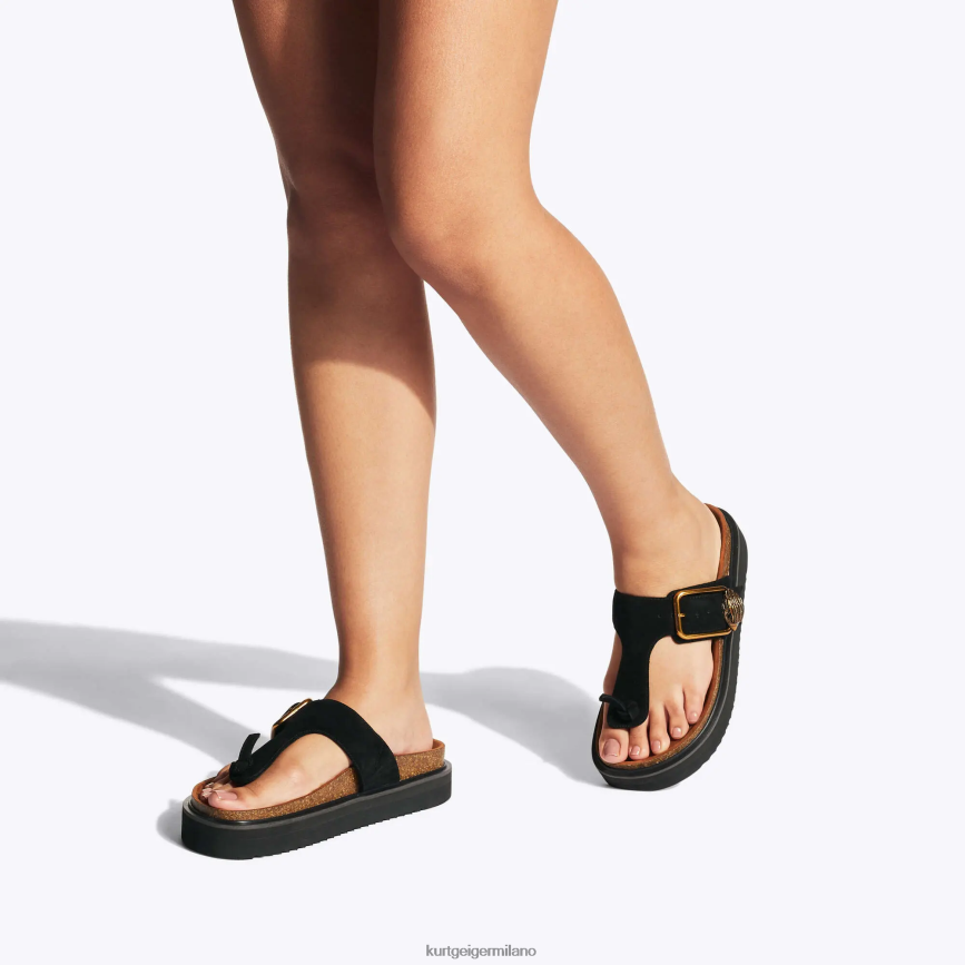 esso Kurt Geiger donne Ciabatte con barra a T con fibbia London Eagle nero 8024FF441 | calzature