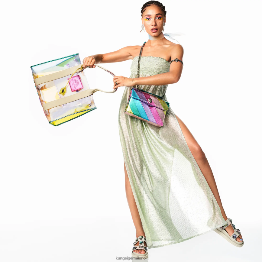 esso Kurt Geiger donne Sandalo London Orson in cristallo combinazione ossea 8024FF428 | calzature